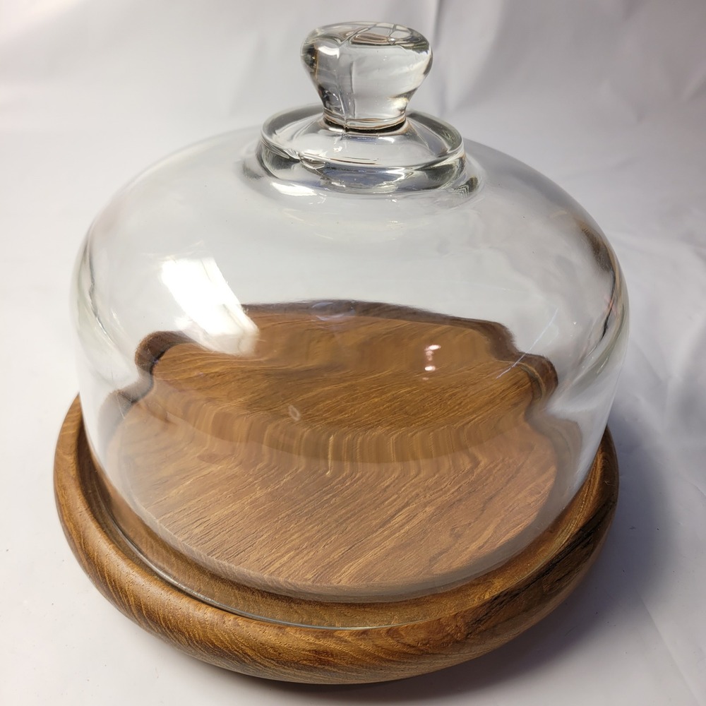 Goodwood Cheese Dome Server Teak Wood Glass Cloche Vintage Thailand